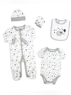 Tendertyme Neutral Elephants Balloons 5 Piece Layette Set NWT